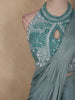 Steel Blue Solid Design Georgette Ready To Wear Saree with Designer Blouse
