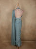 Steel Blue Solid Design Georgette Ready To Wear Saree with Designer Blouse