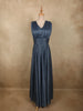 Steel Blue Solid Design Shimmer Pleated Party Wear Gown