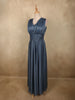 Steel Blue Solid Design Shimmer Pleated Party Wear Gown