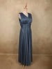 Steel Blue Solid Design Shimmer Pleated Party Wear Gown