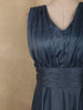 Steel Blue Solid Design Shimmer Pleated Party Wear Gown