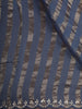 Steel Blue Striped Woven Design Pure Tissue Silk Fancy Saree with Scalloped Border