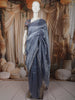 Steel Blue Striped Woven Design Pure Tissue Silk Fancy Saree with Scalloped Border
