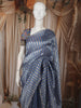 Steel Blue Striped Woven Design Pure Tissue Silk Fancy Saree with Scalloped Border