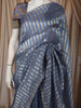 Steel Blue Striped Woven Design Pure Tissue Silk Fancy Saree with Scalloped Border