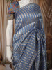 Steel Blue Striped Woven Design Pure Tissue Silk Fancy Saree with Scalloped Border