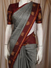 Steel Grey Butta Zari Woven Design Pure Kanchipuram Silk Saree with Contrast Border
