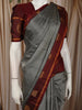 Steel Grey Butta Zari Woven Design Pure Kanchipuram Silk Saree with Contrast Border