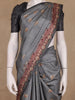 Steel Grey Floral Design Tussar Silk Saree - Diadem