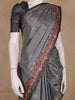 Steel Grey Floral Design Tussar Silk Saree - Diadem