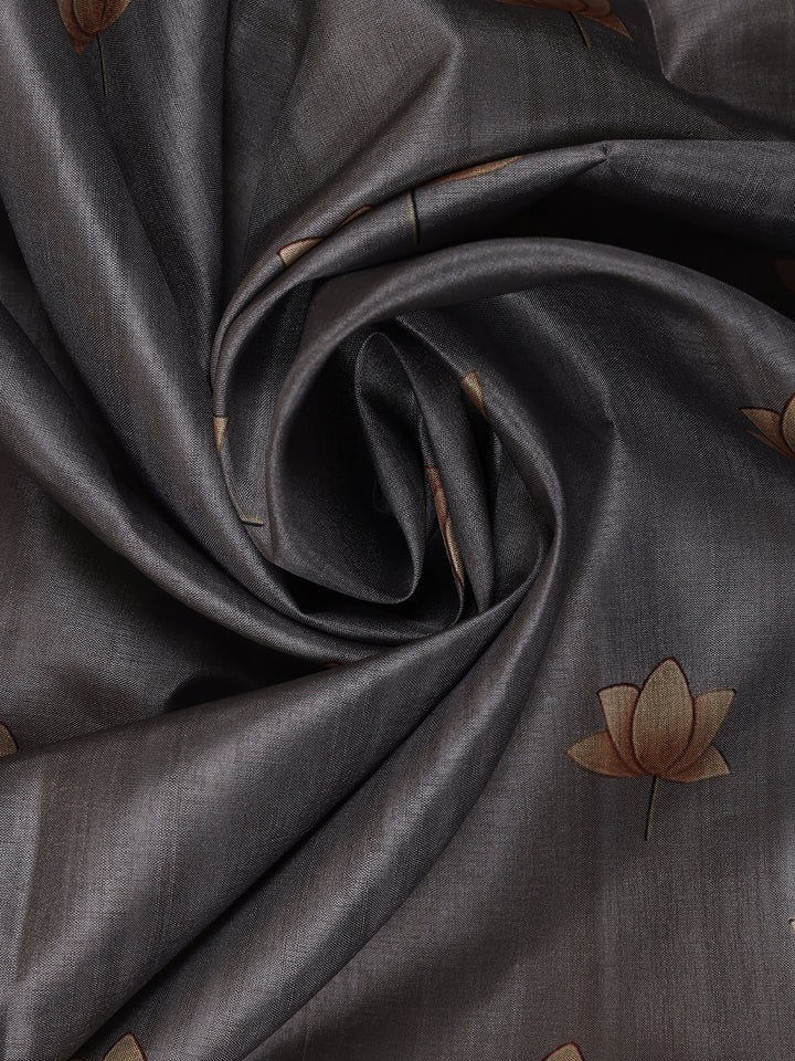 Steel Grey Floral Design Tussar Silk Saree - Diadem
