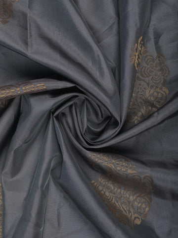 Steel Grey Floral Design Zari Woven Soft Silk Saree - Diadem