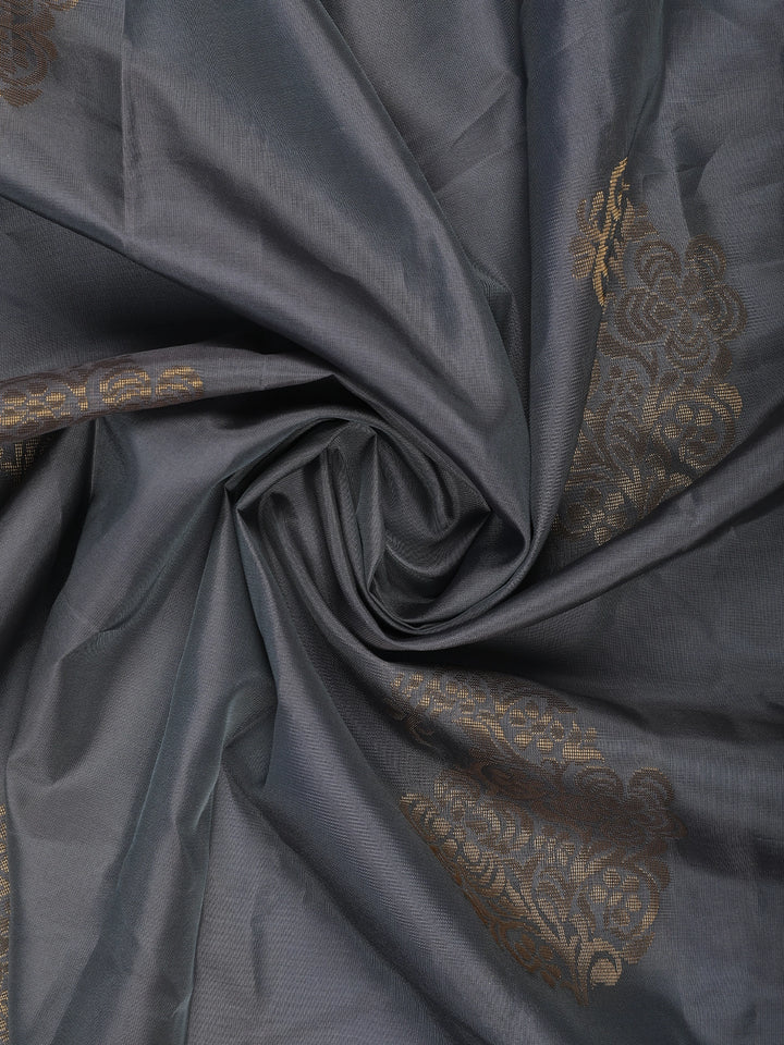 Steel Grey Floral Design Zari Woven Soft Silk Saree - Diadem