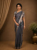 Steel Grey Floral Printed Design Tussar Silk Saree