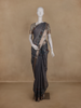 Steel Grey Floral Printed Design Tussar Silk Saree