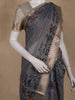 Steel Grey Floral Printed Design Tussar Silk Saree
