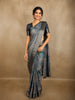 Steel Grey Geometric Printed Design Tussar Silk Saree