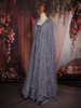 Steel Grey Heavy Sequins and Thread Embellished Design Net Engagement Gown with Net Dupatta
