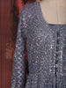 Steel Grey Heavy Sequins and Thread Embellished Design Net Engagement Gown with Net Dupatta