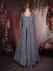 Steel Grey Heavy Sequins and Thread Embellished Design Net Engagement Gown with Net Dupatta