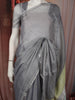Steel Grey Solid Woven Design Pure Tissue Silk Party Wear Saree with Scalloped Border