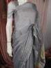 Steel Grey Solid Woven Design Pure Tissue Silk Party Wear Saree with Scalloped Border