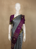 Steel Silver Grey Butta Zari Woven Design Pure Kanchipuram Silk Saree with Contrast Traditional Zari Border