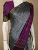 Steel Silver Grey Butta Zari Woven Design Pure Kanchipuram Silk Saree with Contrast Traditional Zari Border