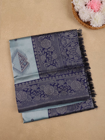 Steel Blue Floral Designed Soft Silk Saree - Diadem