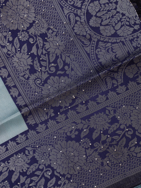 Steel Blue Floral Designed Soft Silk Saree - Diadem