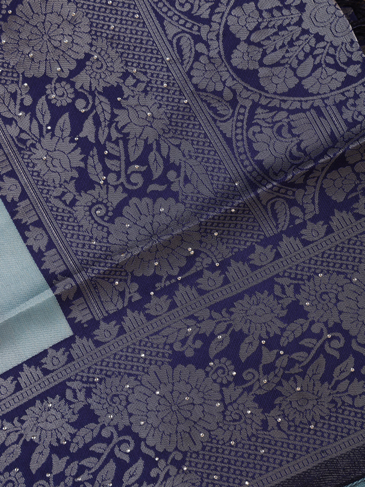 Steel Blue Floral Designed Soft Silk Saree - Diadem