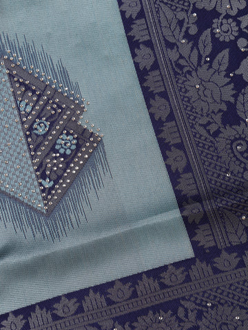 Steel Blue Floral Designed Soft Silk Saree - Diadem