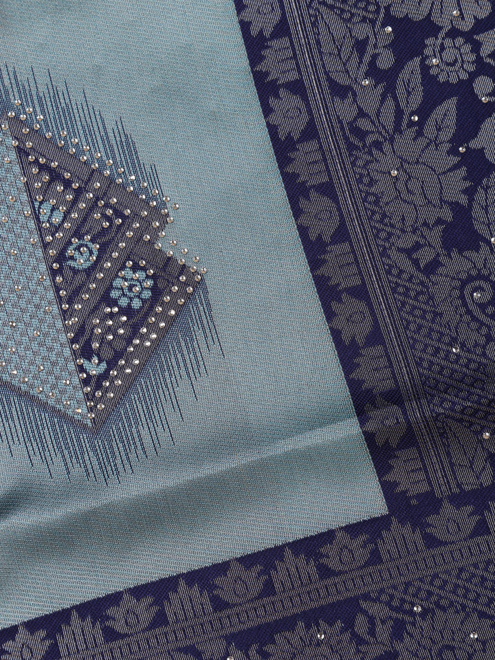 Steel Blue Floral Designed Soft Silk Saree - Diadem