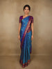 Steel Blue Peacock Butta Woven Design Kanchipuram Silk Saree with Contrast Zari Border