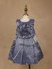 Steel Blue Satin Party Frock with Oversized 3D Flower Embellishment - Diadem