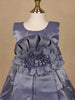Steel Blue Satin Party Frock with Oversized 3D Flower Embellishment - Diadem