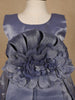 Steel Blue Satin Party Frock with Oversized 3D Flower Embellishment - Diadem
