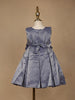 Steel Blue Satin Party Frock with Oversized 3D Flower Embellishment - Diadem