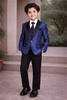 Royal Blue Raw Silk Tuxedo Coat Suit with attached Tie