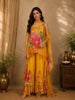 Sunflower Mustard Yellow Floral Sequins and Beads Embroidered Design Crepe Palazzo Suit