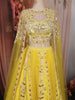 Sunflower Yellow Heavy Mirror and Beads Embroidered Design Net Haldi Lehenga Set with Cape Dupatta