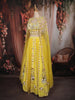 Sunflower Yellow Heavy Mirror and Beads Embroidered Design Net Haldi Lehenga Set with Cape Dupatta