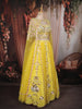 Sunflower Yellow Heavy Mirror and Beads Embroidered Design Net Haldi Lehenga Set with Cape Dupatta