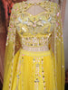 Sunflower Yellow Heavy Mirror and Beads Embroidered Design Net Haldi Lehenga Set with Cape Dupatta