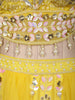 Sunflower Yellow Heavy Mirror and Beads Embroidered Design Net Haldi Lehenga Set with Cape Dupatta