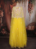 Sunflower Yellow Heavy Mirror and Beads Embroidered Design Net Haldi Lehenga Set with Cape Dupatta