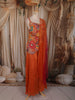 Sunset Orange Floral Beads and Thread Embroidered Design Tissue Palazzo Suit with Dupatta