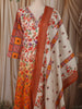 Sunset Orange Floral Printed Design Cotton Straight Cut Salwar Suit with Dupatta