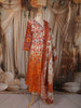Sunset Orange Floral Printed Design Cotton Straight Cut Salwar Suit with Dupatta